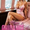 mature woman with big boobs and pink dress and blonde hair. She sits crossed leg in a private jet with pink seating.